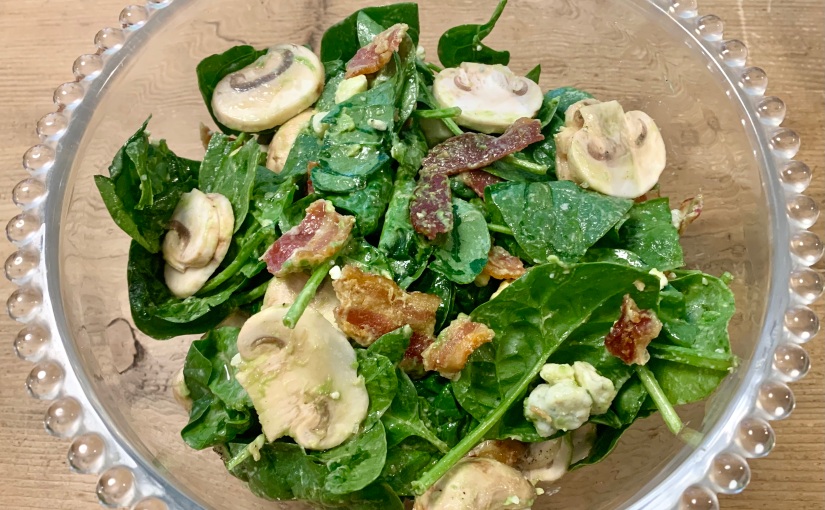 Spinach, Bacon and Raw Mushroom Salad